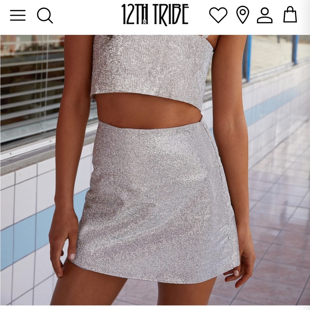 NWT - 12th Tribe Shimmering Silver Mini Skirt